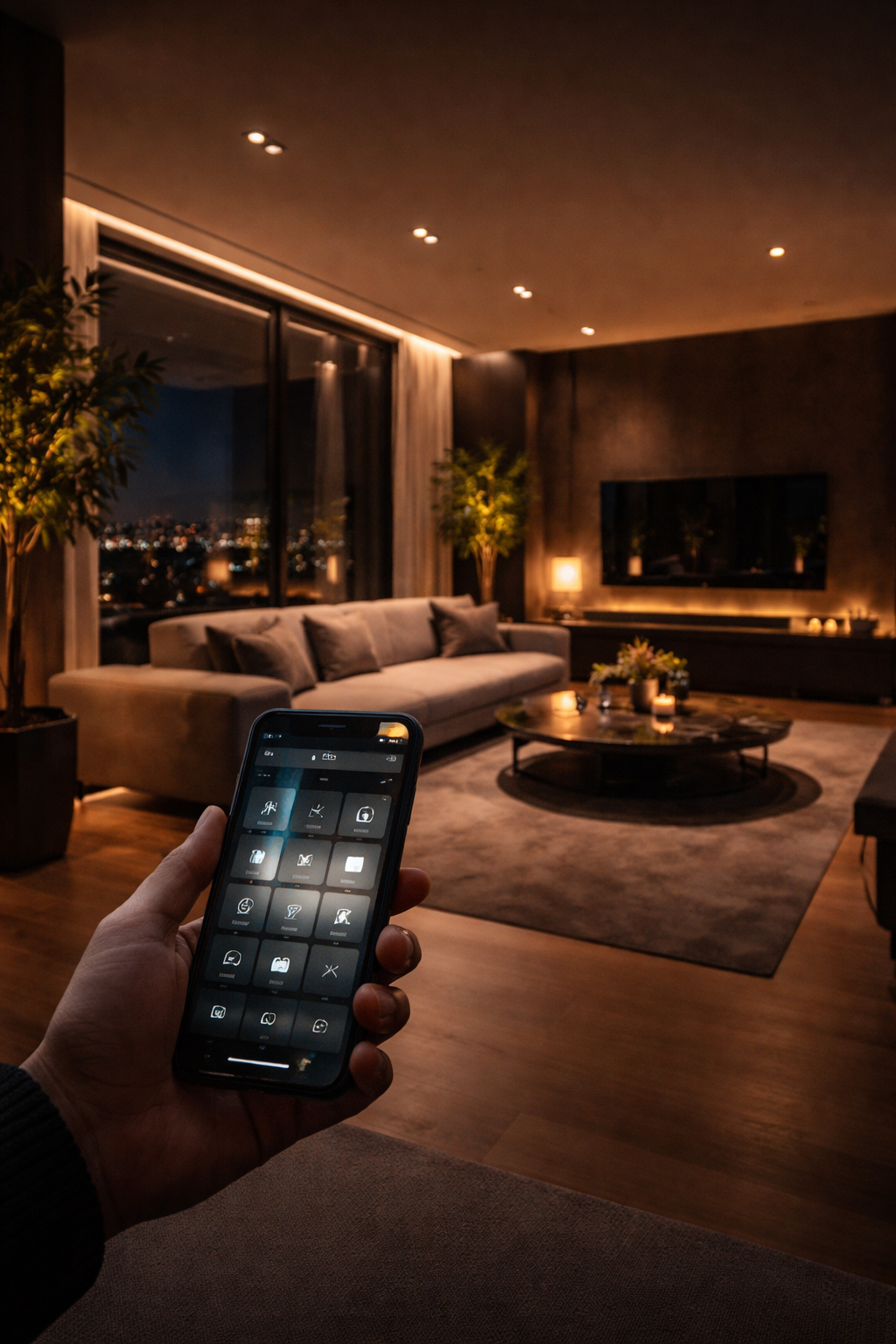 Salón inteligente con domótica KNX en Valencia, control desde smartphone